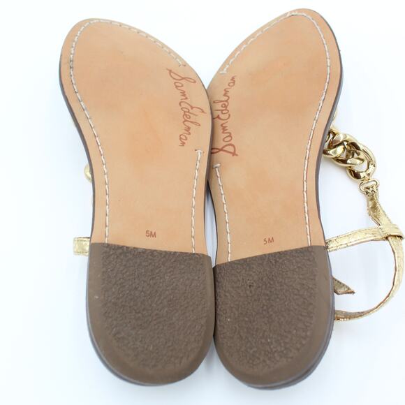 Sam Edelman Sandals Womens Size 5 Chunky Chain Gold Thong Flat Resort Y2K - Picture 5 of 5